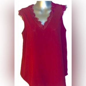 Women’s sleeveless blouse. V-neck. Cranberry. Size Small. 17”pit to pit …